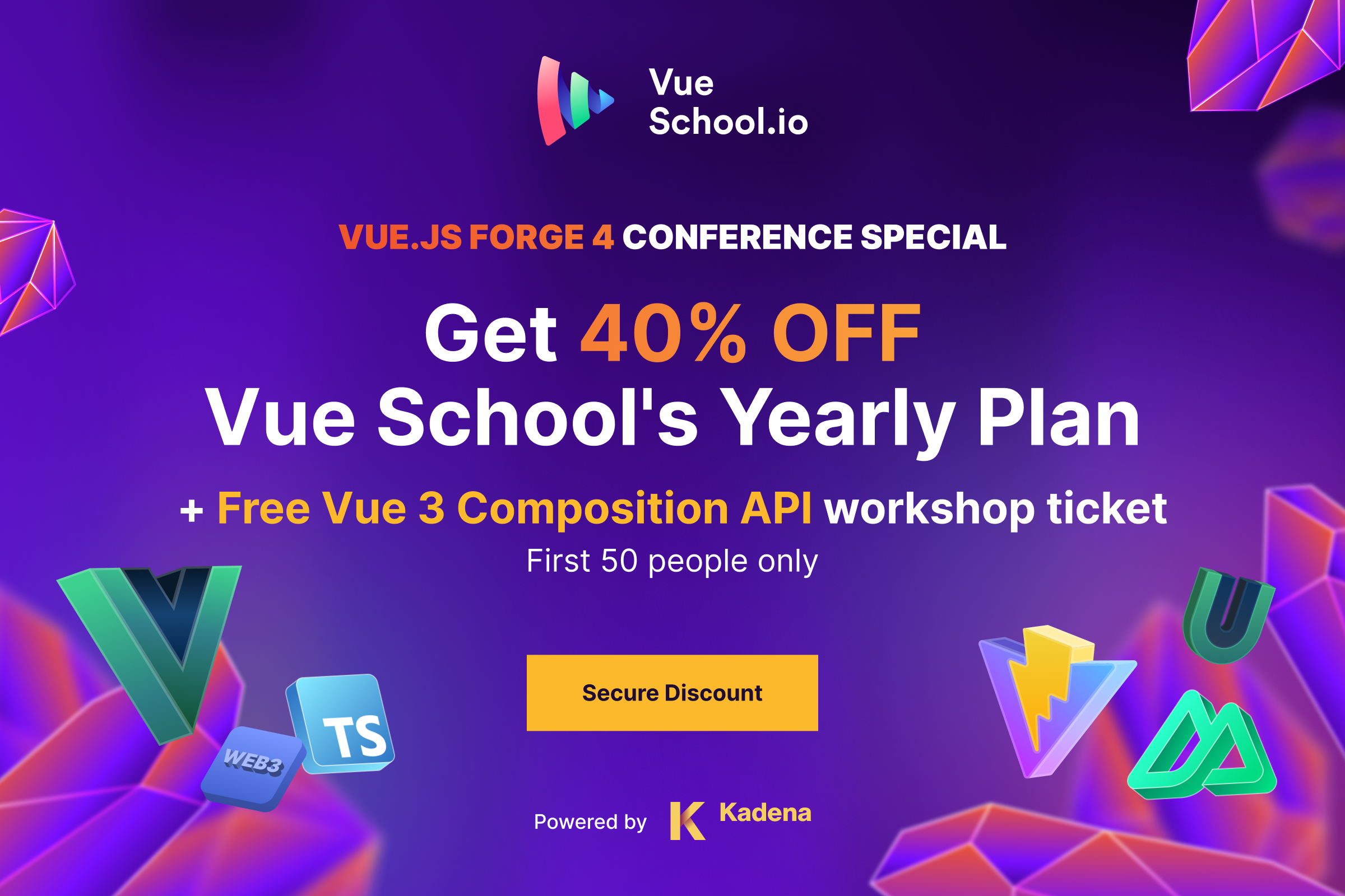 Get up to 40% OFF on Vue School plans + a FREE Vue 3 Composition API workshop ticket