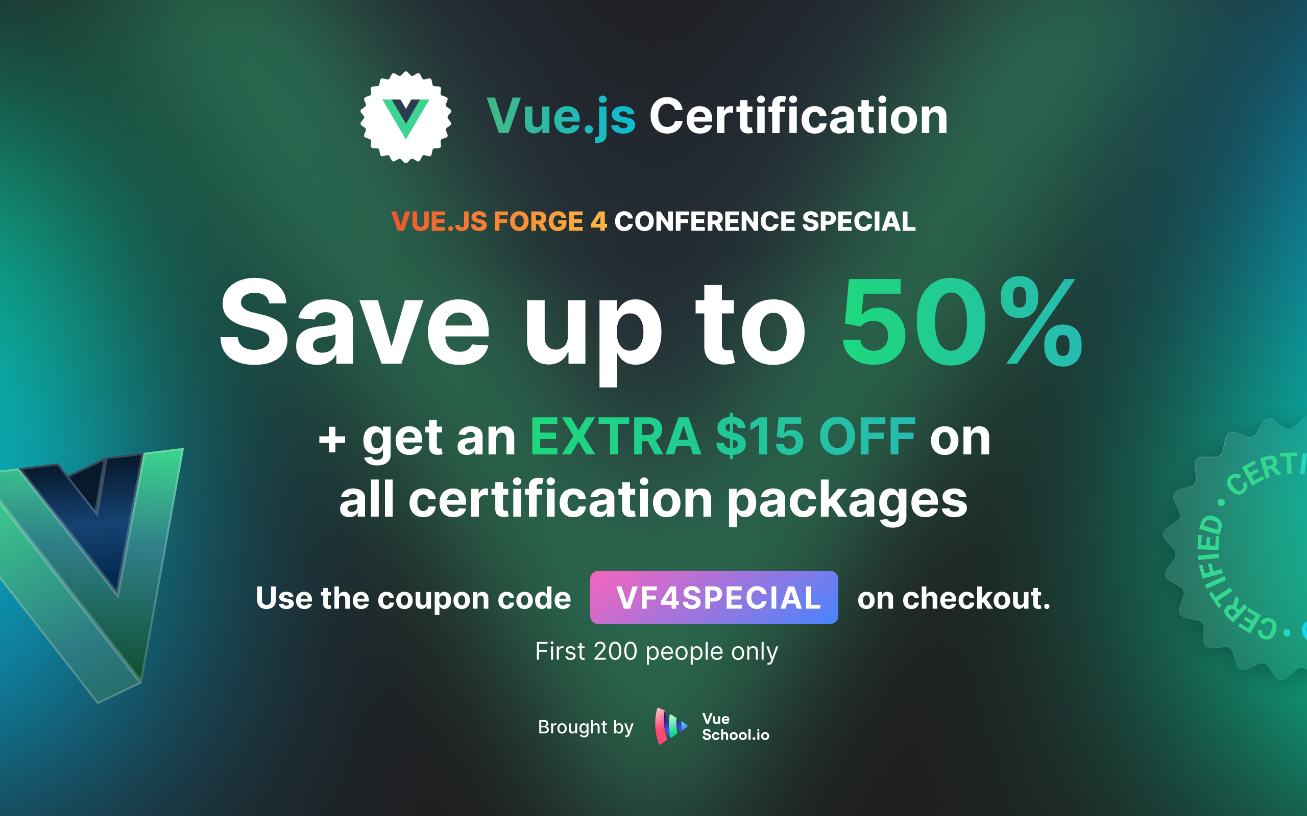 Pre-order and Save up to 50% on Your Official Vue.js Certificate